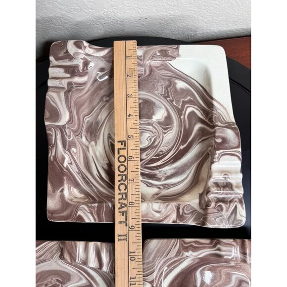 Vintage Mocha Swirl Ceramic Ashtray Set - Brown & Cream - Crazing - 1960s Style - Picture 2 of 11